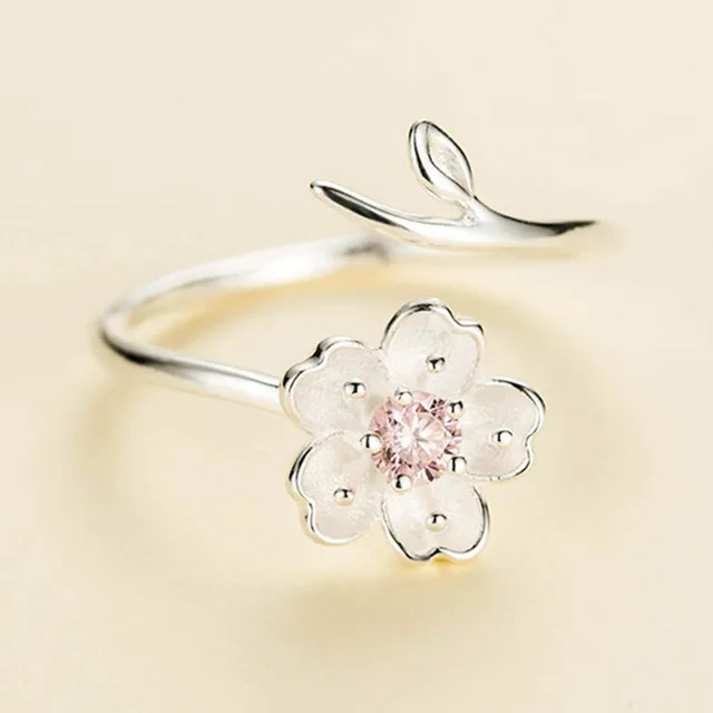 New Fashion Silver Color Poetic Daisy Cherry Blossom Finger Ring For Women Engag New Fashion Silver Color Poetic Daisy Cherry Blossom Finger Ring For Women Engag