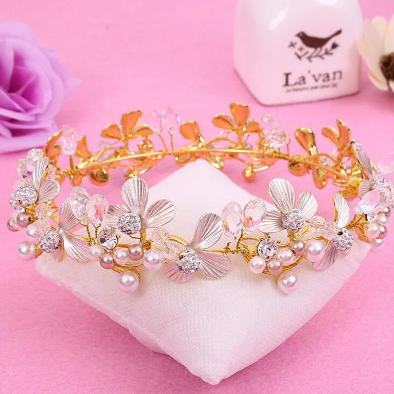 

Flower Pearls Woman Imperial Medieval Homecoming Prom Accessories Full Circle Round Gold Color King Crown Hari Jewelry Hairwear