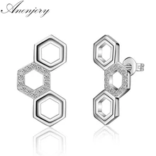 Anenjery, 925 пробы серебряные серьги, циркониевые Геометрические Квадратные серьги-гвоздики для женщин, oorbellen brincos pendientes S-E376