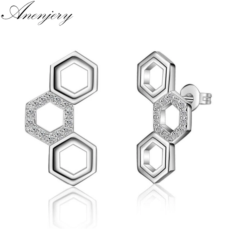 

Anenjery 925 Sterling Silver Earrings Zircon Geometric Square Stud Earrings For Women oorbellen brincos pendientes S-E376