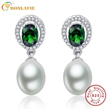

Vintage Oval Cut 4.7Ct Emerald Drop Earring Fresh Water Pearl Earrings 925-sterling-silver Jewelry Dangle Earrings Set for Women