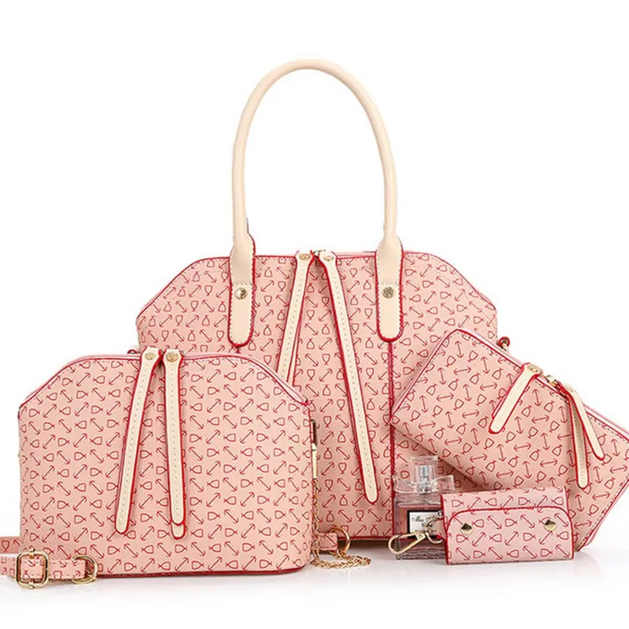 

4pc/Set Smart Pu Leather Bolsos Marcas Famosas Mujeres Famous Designer Purses And Handbags Bone Pattern Shoulder Vrouwen Handtas