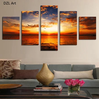 

5 Panels(No Frame) Gold ocean Picture Modern Wall Decor Print on Canvas Oil Painting Canvas Painting for Christmas Gift
