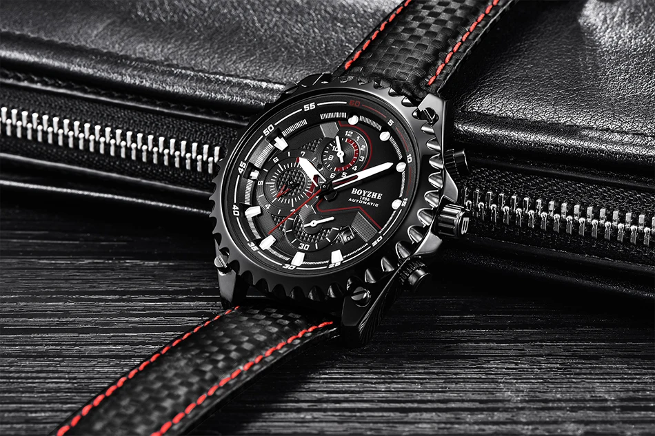 BOYZHE 2019 nuevos hombres mecánico automático reloj para hombre deportes de lujo luminoso impermeable relojes de acero inoxidable reloj Masculino - 6