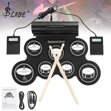 Batterie électronique numérique USB MIDI 7 tampons enrouler ensemble Silicone batterie électrique haut-parleur intégré avec baguettes soutenir la pédale