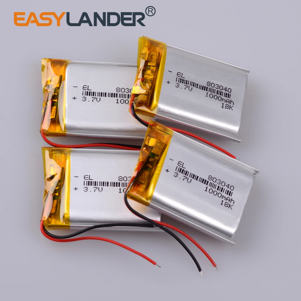 

3.7V 1000mAh 803040 Lithium Polymer Li-Po ion Rechargeable Battery For Mp3 MP4 MP5 GPS PSP mobile Pocket PC e-books bluetooth