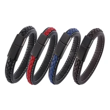 Men Bracelet women Charm Braided Leather Bracelet Stainless Steel Magnetic Clasp Bracelets&Bangles Fashion Male Jewelry BB0019 fashion stainless steel genuine leather jewelry charm leather bracelet for women braided bracelet men top quality dropshipping