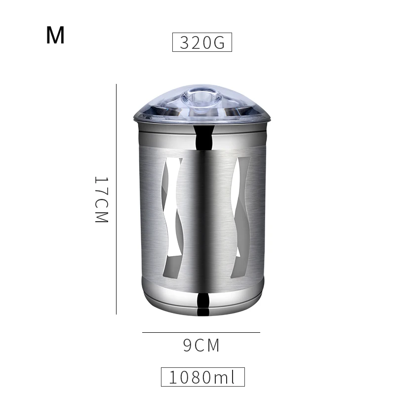 304 герметичный резервуар для кухни из нержавеющей стали с крышкой, баночки для хранения специй, сахара, чая, кофе, контейнер, органайзер, баночки - Цвет: M  17x9cm