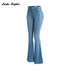 Для женщин большого размера, расклешенные джинсы летняя хлопковая смесь эластичный высокой талией джинсы женские узкие Ретро колокол-плавки джинсы