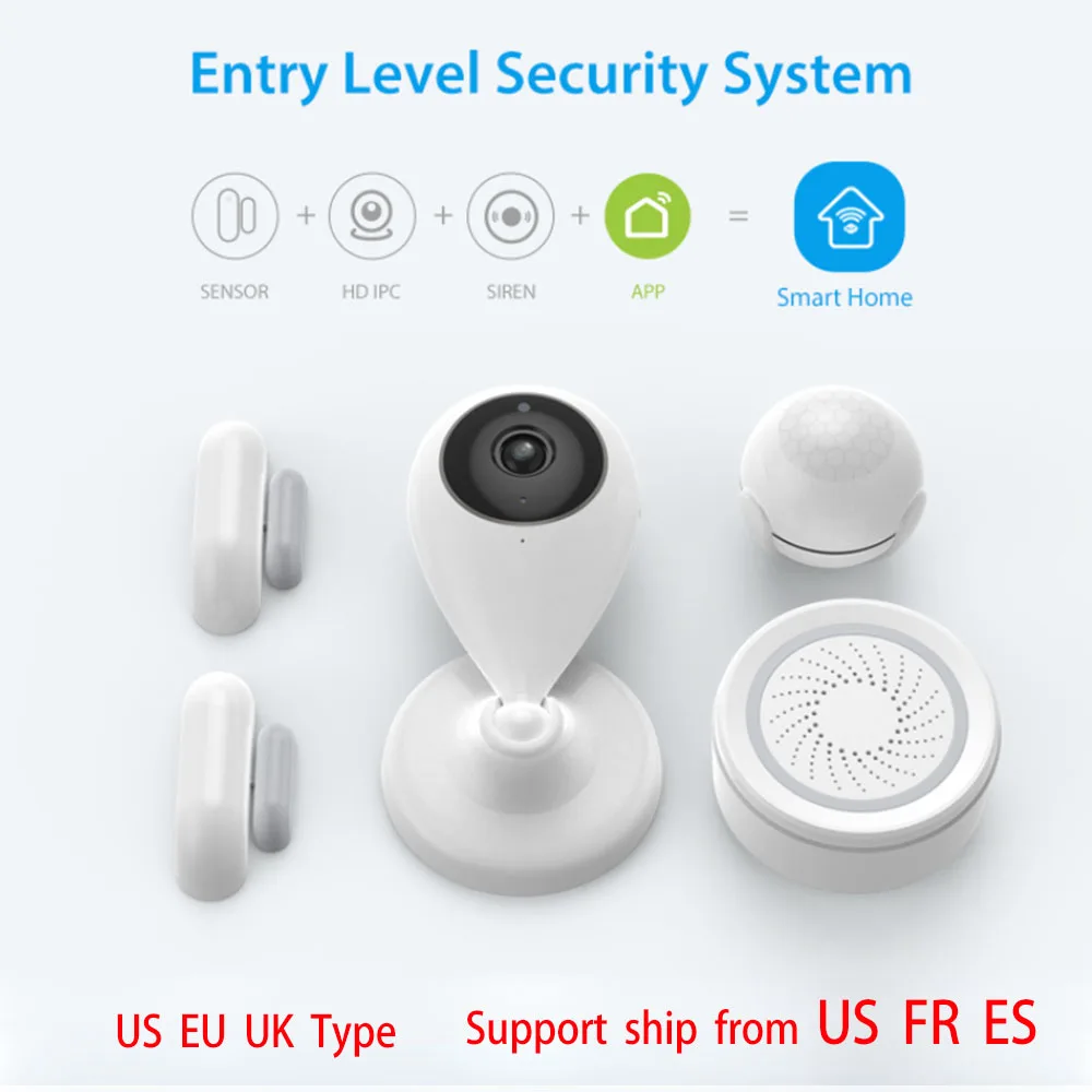 TUYA Smart Home Video Security Alarm system Kit , 720P Cameras 3 Sensors 1 Siren Alarm , Support Wifi with Smart Life TUYA APP TUYA Smart Home Video Security Alarm system Kit , 720P Cameras 3 Sensors 1 Siren Alarm , Support Wifi with Smart Life TUYA APP