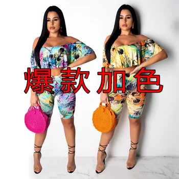 

Spring Summer Women Two Piece Set Top and Pants Plus Size Outfits Tracksuit Sweatsuit Slash Neck Tops and Shorts Sexy Sets