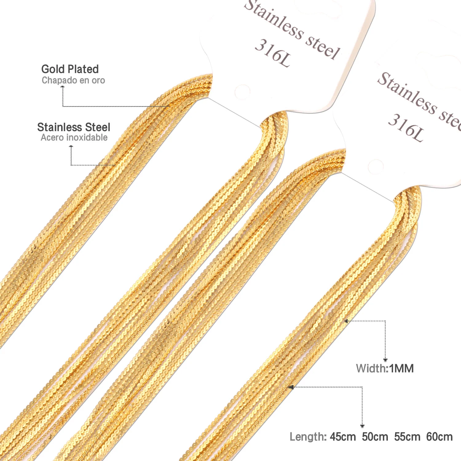 Асон сталь 10 шт./лот 316L нержавеющая сталь цепь ожерелье золотой цвет веревки цепи для подвески с застежками Омаров ювелирные изделия