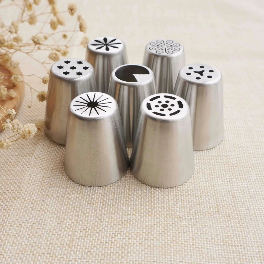 

7PCS Russian Cake Piping Nozzles Tulip Icing Tip Nozzle Pastry Decorating Tips Cupcake Decorator Rose Stainless Steel