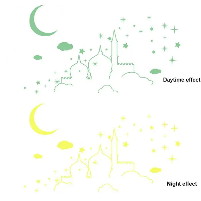 Флуоресцентный исламский замок архитектурная светящаяся наклейка для стены сияющие звезды для детской комнаты HG99