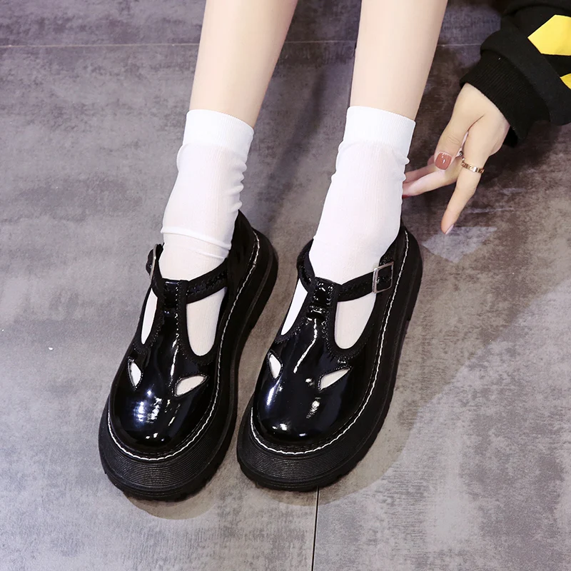 

Japanese Lolita Retro PU Leather Shoes Flat Mori girl Patent Leather Platform Vintage Sweet Lolita Shoes Cosplay Anime Shoes