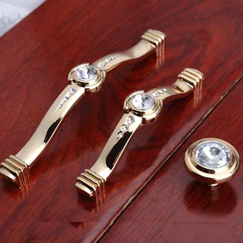 

96mm 128mm modern fashion deluxe Rhinestone furnityure handles golden glass crystall kitchen cabinet dresser drawer knob handle