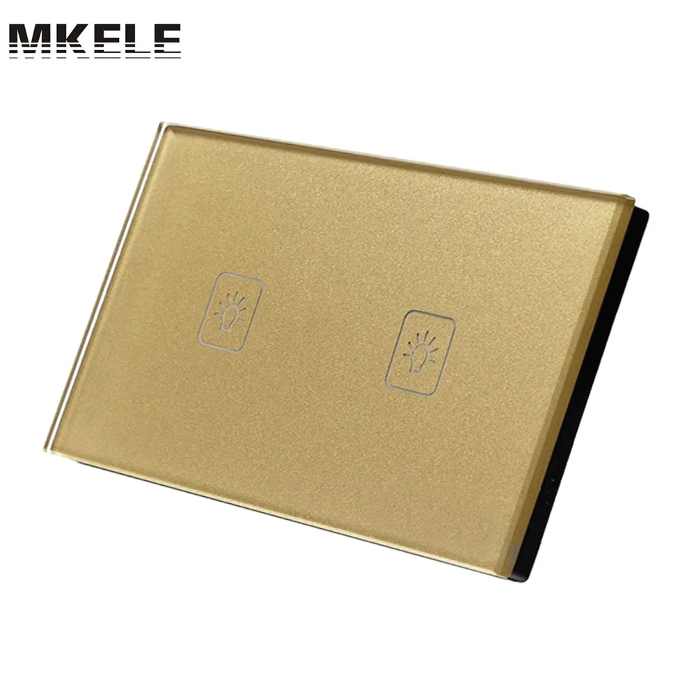 

US Standard Touch Switch Gold 2 Gang 1 Way Light Switch Touch Screen wall switch wall socket for lamp