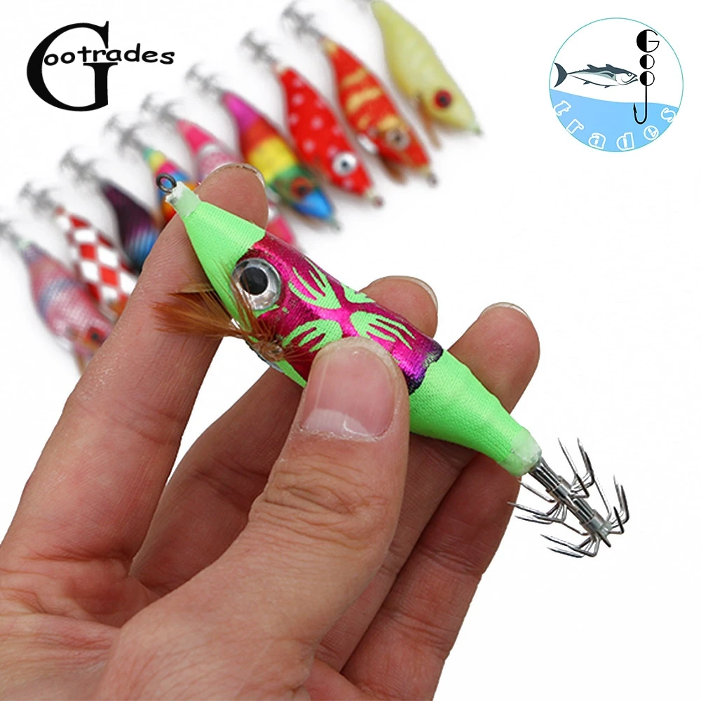 

Gootrades 1PC Random New Glow in the Dark Luminous Fishing Lures Bait Squid Shrimp Hooks Lifelike Big Eyes