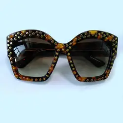 Квадратный Солнцезащитные очки для женщин Для женщин с упаковочная коробка Óculos де золь ацетат Рамки с звезда градиент линзы Лето Защита от