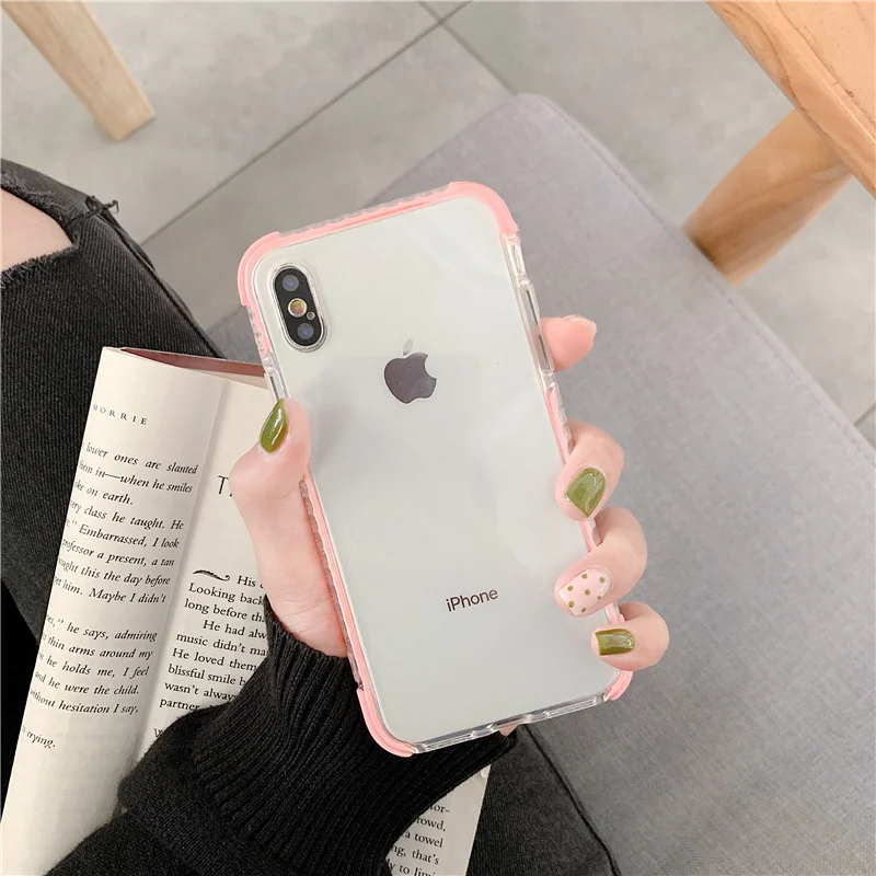 

Durable shockproof transparent case for iphone xr xs max x 6 6s 7 8 plus phone bumper edge anti-skid cover protective anti-knock