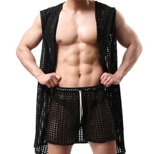 Для мужчин сексуальные халаты модная открытая дышащая Ночное Sexy пижамы банный халат Гей Мужской Клубная одежда Нижнее белье Для мужчин халаты