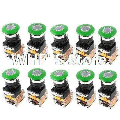 

AC 660V 10A DPST Green Mushroom Cap 4 Screw Terminal Emergency Stop Switch 10Pcs