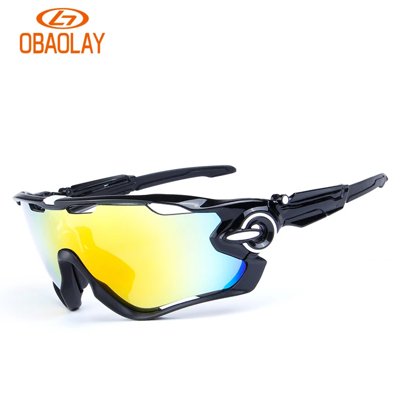 Obaolay 5 Lens Polarized Cycling Glasses Jaw Sport Cycling Sunglasses Men UV400 Breaker MTB Cycling Eyewear Bike Bicycle Goggles