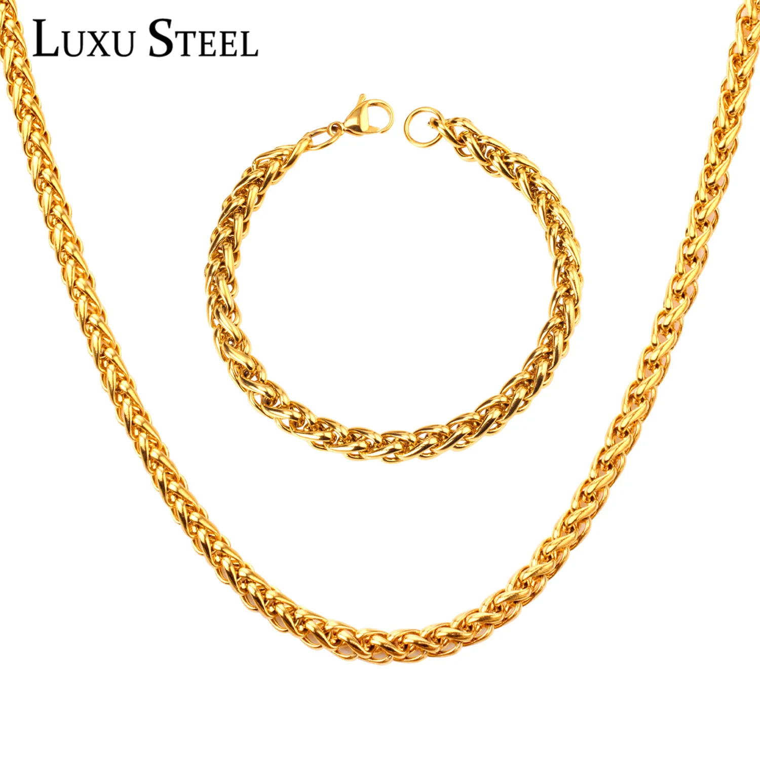 LUXUSTEEL Chain Jewelry Sets Width 7mm Length 50/55/60cm Gold/Silver