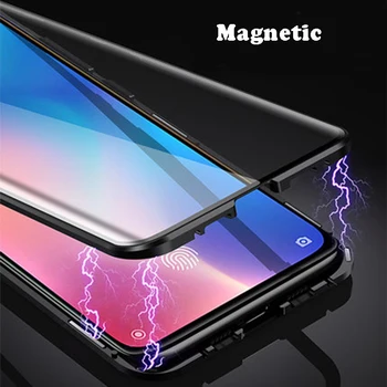 

100pcs/lot color Magnetic pro tempered glass box Metal Case For Xiaomi Redmi Note 5 6 7 Mi 8 9 SE lite F1 protective bumper case