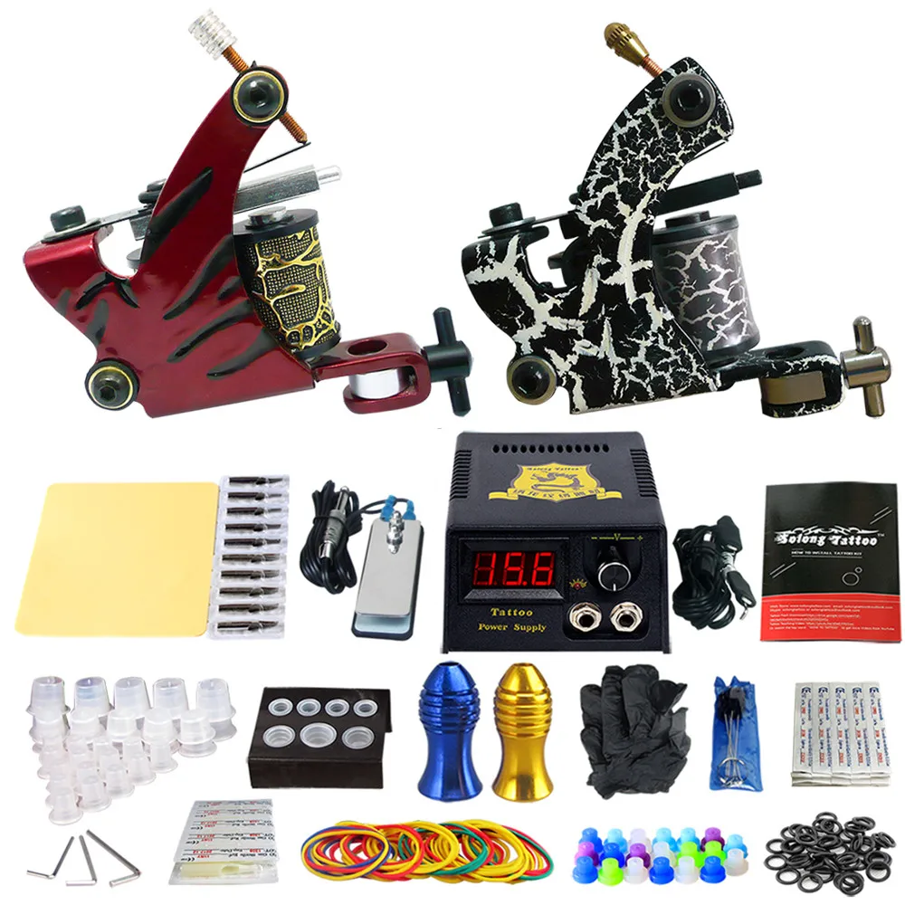 

Solong tatoo machine gun Kits Tattoo Machine Set Power Supply Foot Pedal Needles Grips Body Arts Tattoo Supplies TK202-38