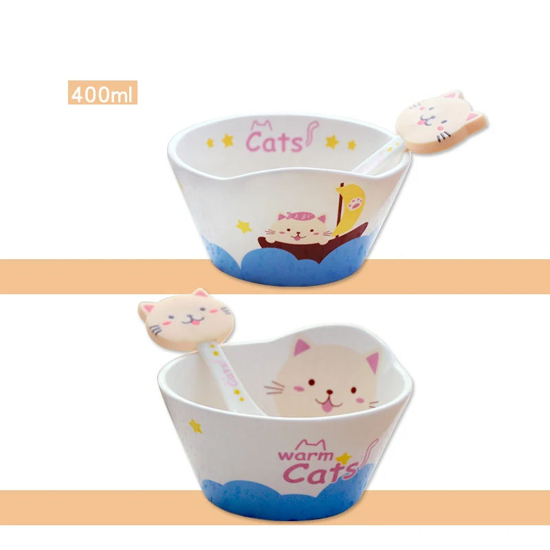 Kid Cartoon Bowl Dishes Cartoon Mouse Lunch Box Kid Baby Children Infant Baby Rice Feeding Bowl Porcelai Snack Ceramic Tableware - Цвет: cat