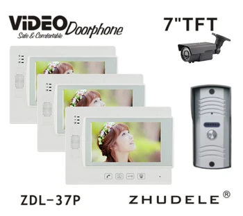 

ZHUDELE Home Sectury Intercom System 7" Display Wired Video Door Phone Touch Button Doorbell Night Vision 700TVL HD Camera 1V3