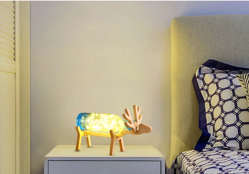 Олень светодиодный USB ночной Светильник детская настольная лампа строки светильник s творческий Nordic стилей дерева ручной работы Стекло бутылки