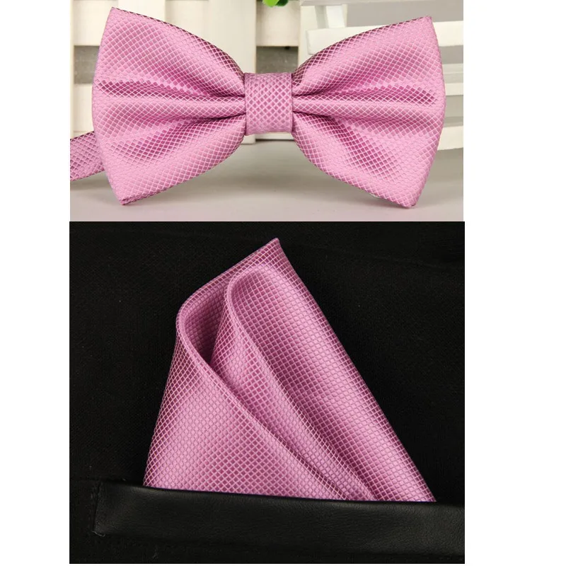 Pink purple SHENNAIWEI Шелковый однотонный деловой галстук-бабочка для мужчин, винтажный фиолетовый, черный, желтый, серебристый Свадебный галстук-бабочка, карманный квадратный платок, набор, lote - Цвет: Pink purple