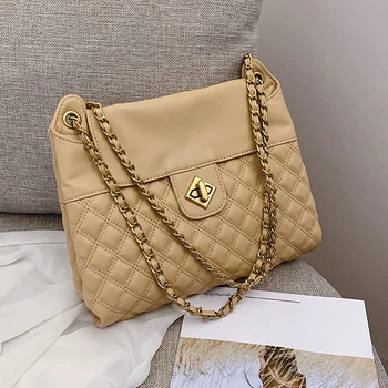 

Leather Women's Designer Handbag High Capacity Ladies Plaid Lock Shopping Bag Trendy Tote Shoulder Bags For Female Crossbody Bag