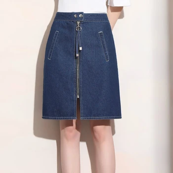 

Summer Fashion Casual Womens Lady High Waisted Placket Blue Denim Skirt , 2019 Spring Female Woman Stylish 4xl 5xl Jeans Skirts