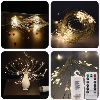 

AA Battery Fireworks Fairy Fight White/Warm/Multi Holiday LED String Light With Remote For Garland Patio Wedding Party Decorate