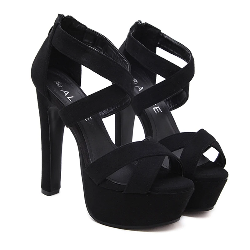 

Summer new 14cm high heel sandals waterproof platform model catwalk stage shoes open toe straps coarse heel shoes.