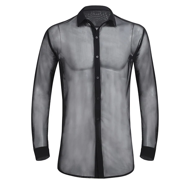 Прозрачная Мужская рубашка, модная прозрачная сетчатая рубашка с длинным рукавом, Клубная одежда, Мягкий Топ, рубашка для вечеринки, выпускного, свадьбы, события, рубашка - Цвет: Black