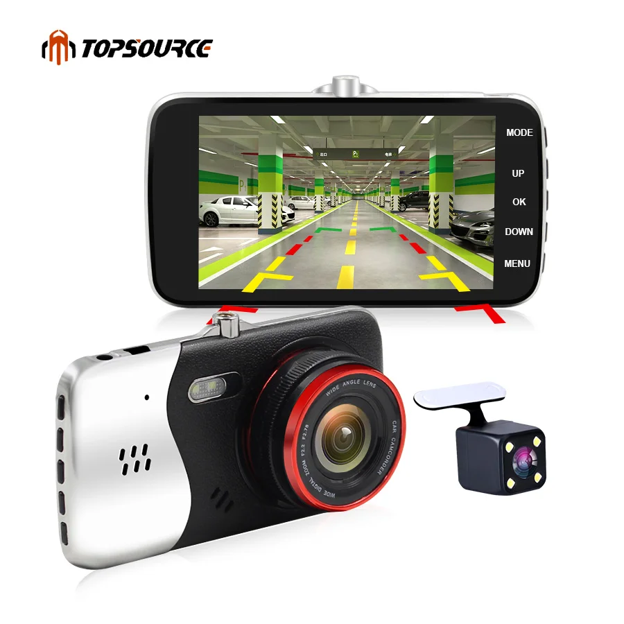 Topsource 4 &quotАвтомобильный видеорегистратор Камера Двойной объектив Full HD 1080 P с