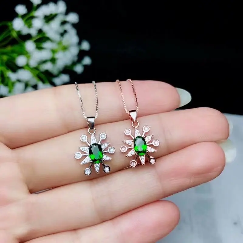 

shilovem 925 sterling silver real Natural diopside pendants fine Jewelry plant women wedding send 4*6mm new bj040603agt
