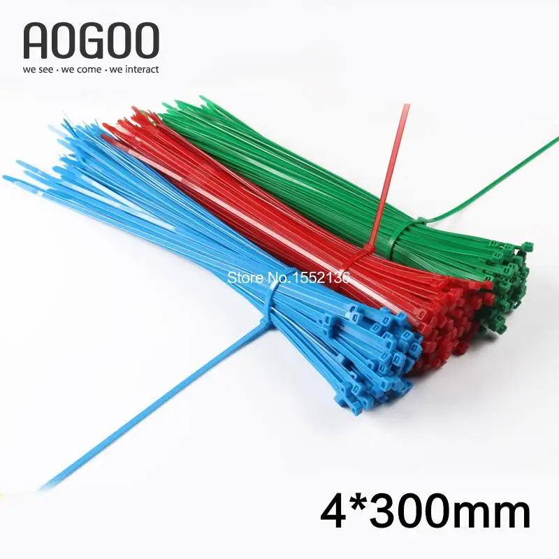 

100Pcs 4*300mm(3.8mm*300mm) Green/Red/Blue Colorful Nylon Plastic Self-Locking Cable Tie
