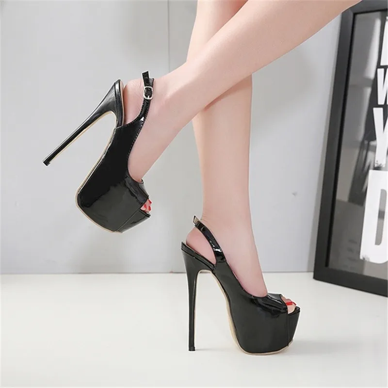 

RYVBA women thin high heels summer sandals for woman gladiator patent platform shoes sandalias mujer heel sexy peep toe 2019
