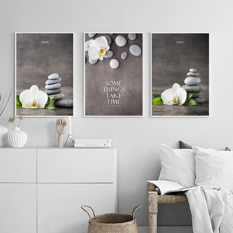 

Modern White Flower Stone Wall Art Canvas Painting Nordic Posters and Prints Decoration Home Wall Pictures for Living Room Decor