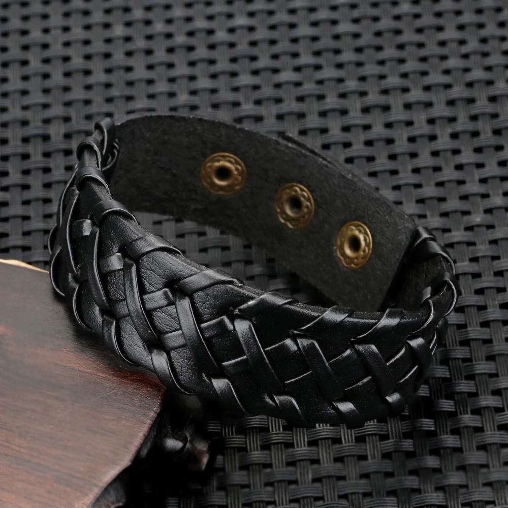Bracelet Jewelry Handmade Weave PU Leather Vintage Bracelets Bangles Cuff Men