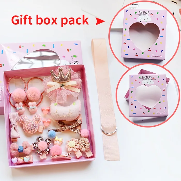 Gift Box-Light Pink Raindo 18 шт./кор. дети милые женские аксессуары для волос комплект ткани для младенцев с цветочным узором и бантом, заколки для волос для девочек, повязка на голову в подарок - Цвет: Gift Box-Light Pink