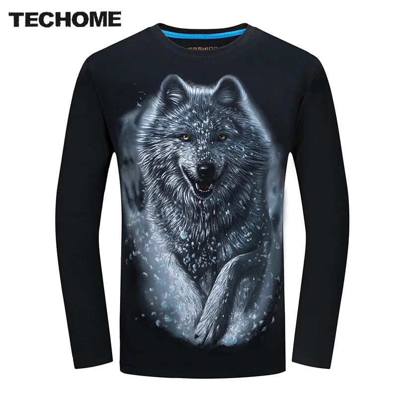 3d shirt Cotton Uomo Snow Casual Top New Wolf T shirt T manica lunga EHWIYD29