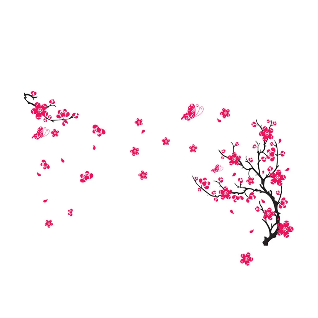 

3D Pink Removable Peach Plum Cherry Blossom Flower Butterfly Art Decal Wall Home Sticker Room Decor Graphic Flowers Petals Tree
