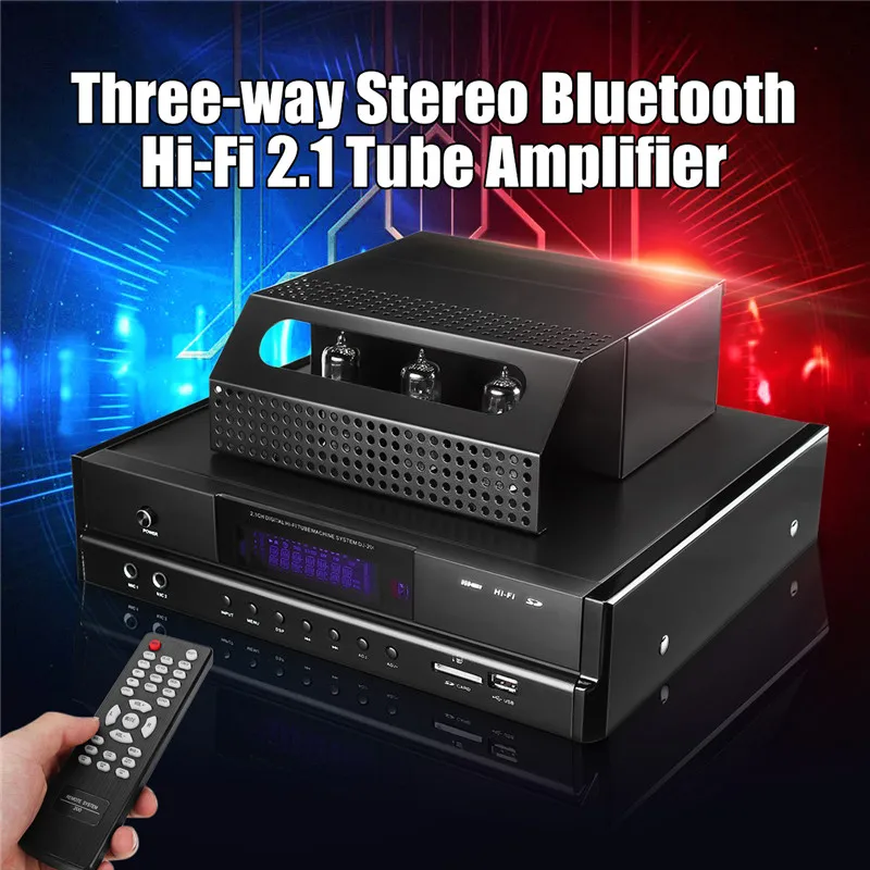 

HIFI bluetooth 4.0 2.1Tube Power Amplifier Audio 200W USB SD Amplifier Microphone Subwoofer AMP Home Tube Integrated Amplifier