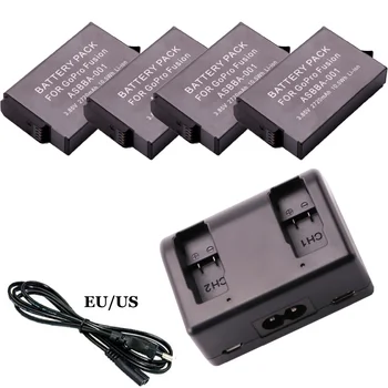 

4x bateria Go pro fusion Batteries +EU/US cable Dual Charger with Type C Port for Gopro Batteries Gopro Fusion 360-Degree Camera